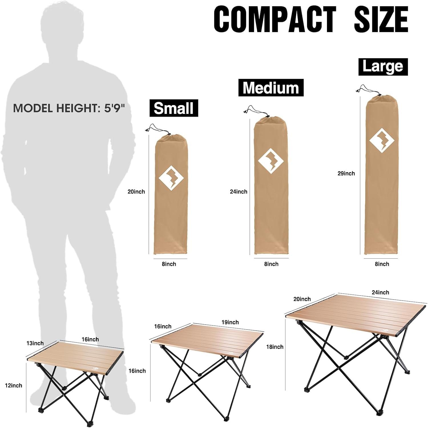image:imageVILLEY Portable Camping Side Table Ultralight Aluminum Folding Beach Table with Carry Bag for Outdoor Cooking Picnic Camp Boat TravelGold