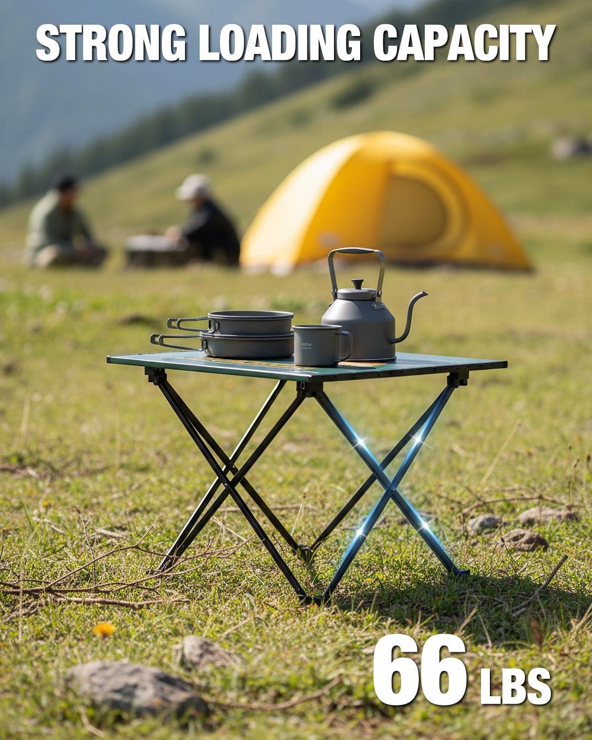 image:imageVILLEY Portable Camping Side Table Ultralight Aluminum Folding Beach Table with Carry Bag for Outdoor Cooking Picnic Camp Boat TravelGreen