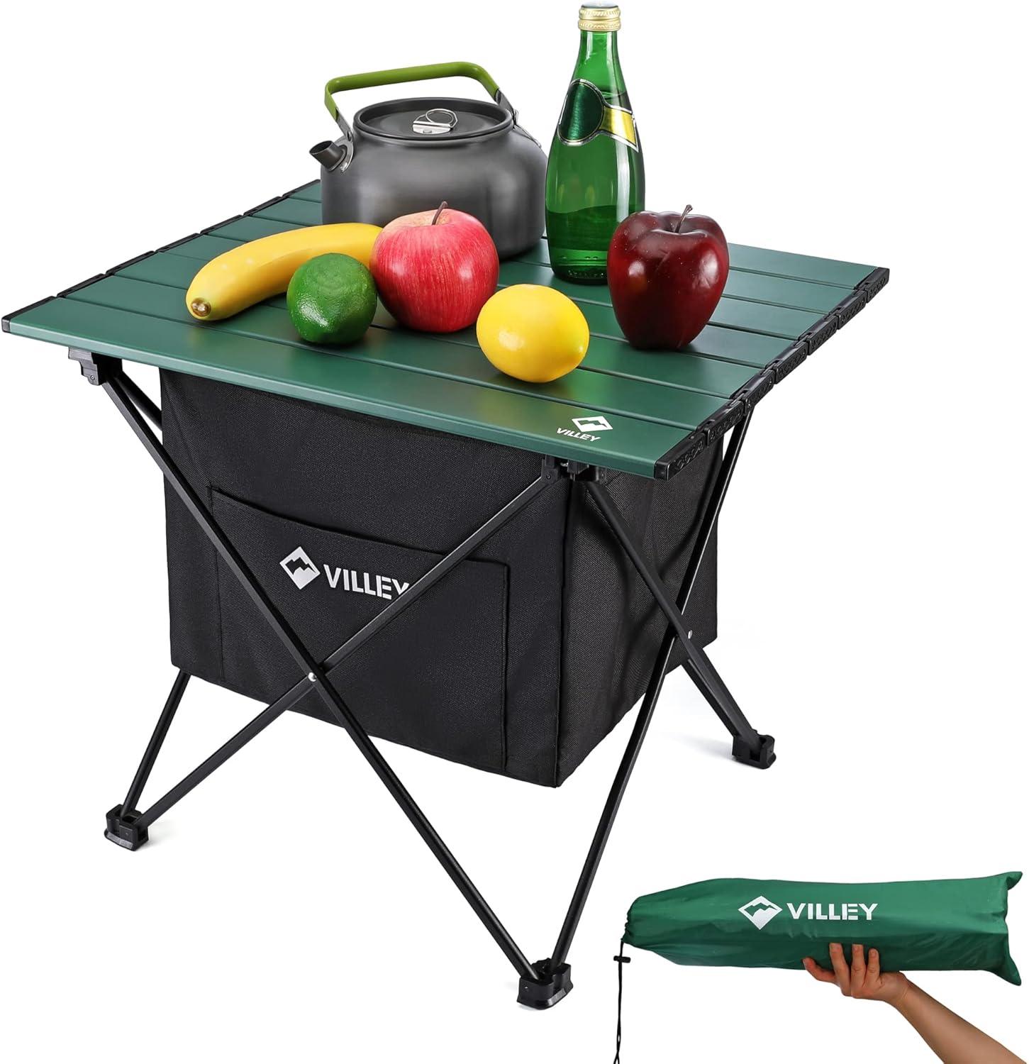 image:imageVILLEY Portable Camping Side Table Ultralight Aluminum Folding Beach Table with Carry Bag for Outdoor Cooking Picnic Camp Boat TravelGreen