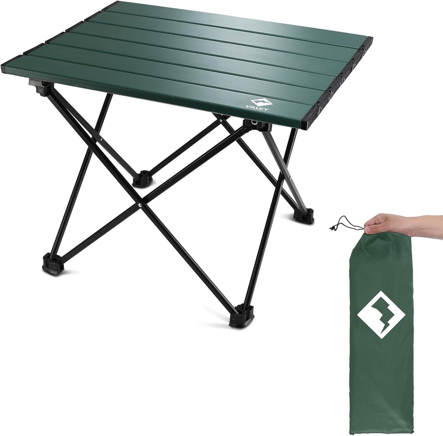 image:imageVILLEY Portable Camping Side Table Ultralight Aluminum Folding Beach Table with Carry Bag for Outdoor Cooking Picnic Camp Boat TravelGreen