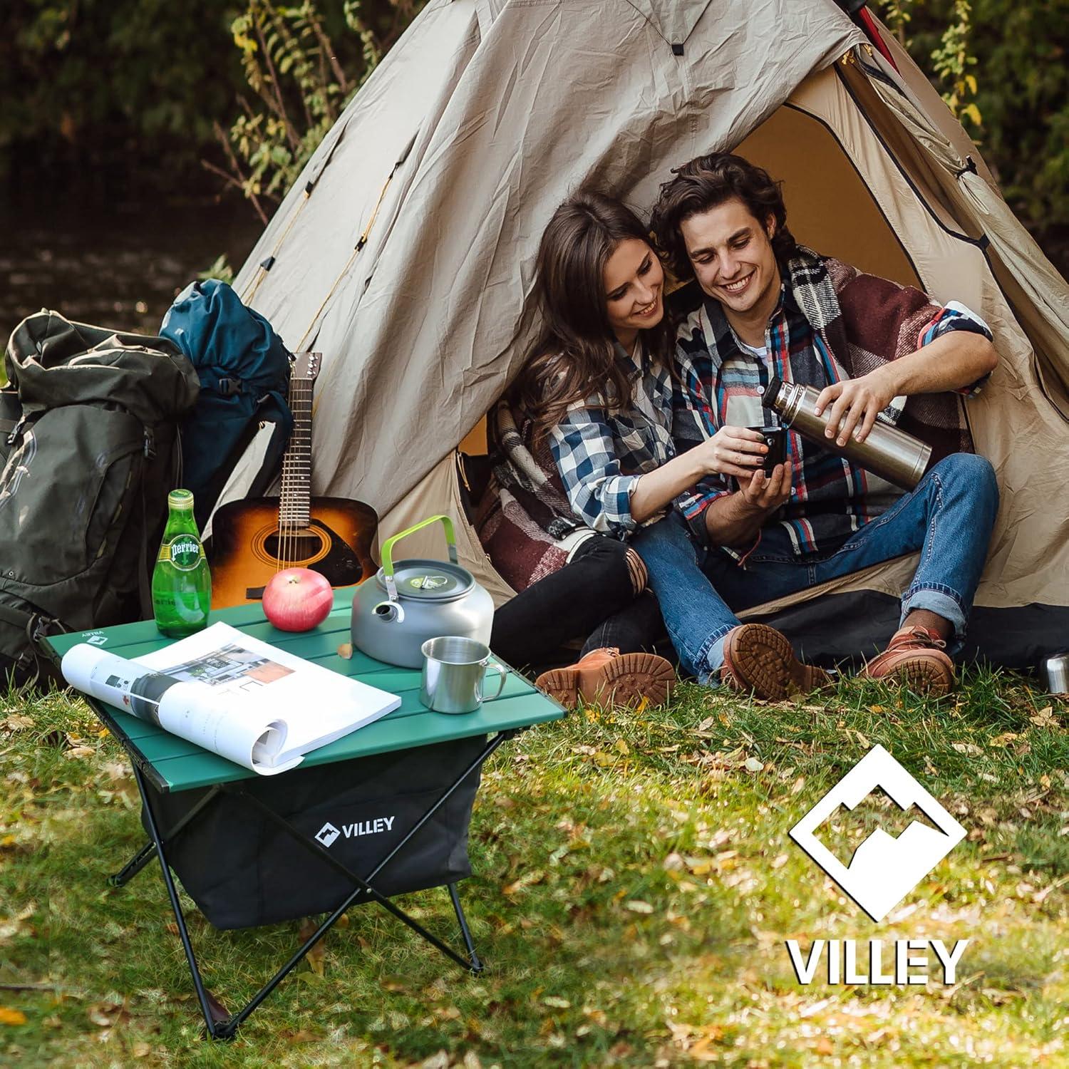 image:imageVILLEY Portable Camping Side Table Ultralight Aluminum Folding Beach Table with Carry Bag for Outdoor Cooking Picnic Camp Boat TravelGreen