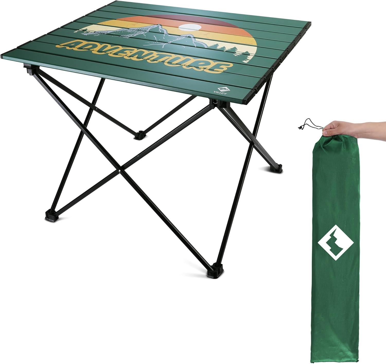 image:imageVILLEY Portable Camping Side Table Ultralight Aluminum Folding Beach Table with Carry Bag for Outdoor Cooking Picnic Camp Boat TravelGreen