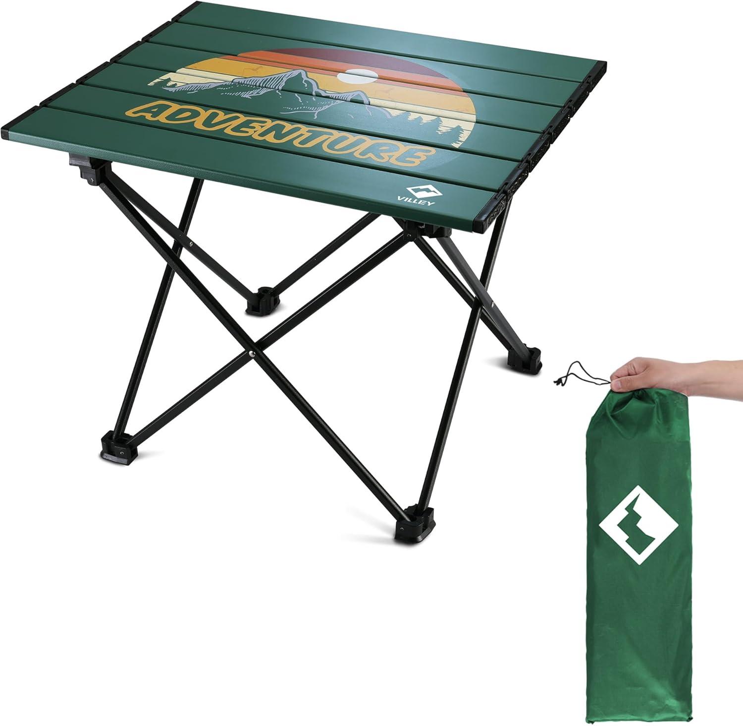 image:imageVILLEY Portable Camping Side Table Ultralight Aluminum Folding Beach Table with Carry Bag for Outdoor Cooking Picnic Camp Boat TravelGreen