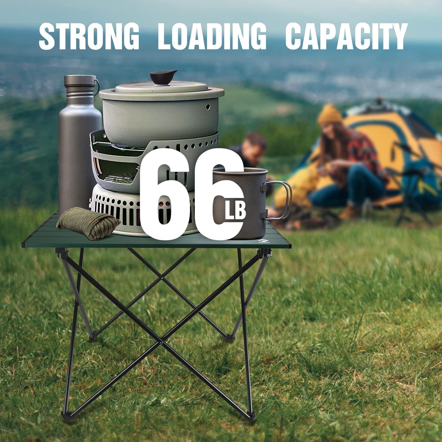 image:imageVILLEY Portable Camping Side Table Ultralight Aluminum Folding Beach Table with Carry Bag for Outdoor Cooking Picnic Camp Boat TravelGreen