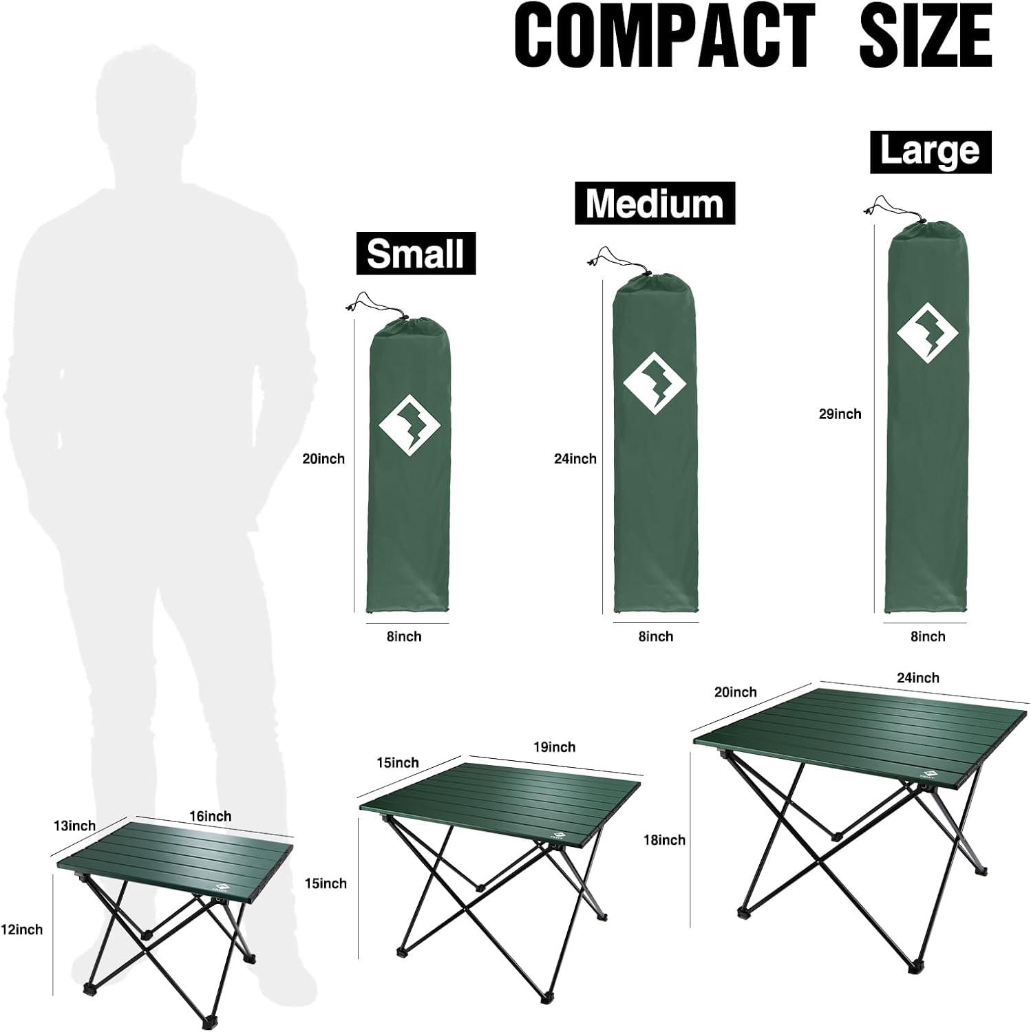 image:imageVILLEY Portable Camping Side Table Ultralight Aluminum Folding Beach Table with Carry Bag for Outdoor Cooking Picnic Camp Boat TravelGreen