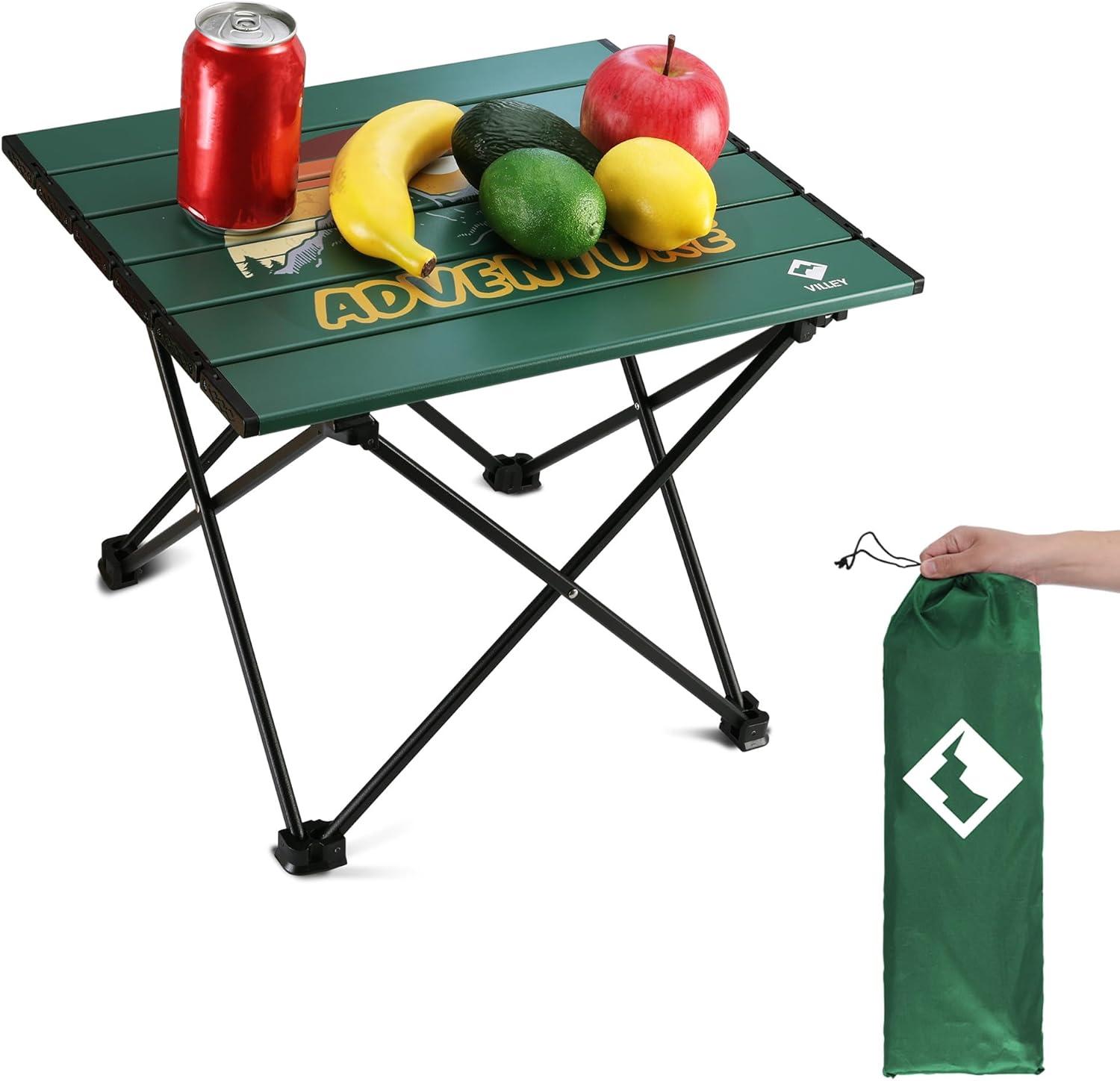 image:imageVILLEY Portable Camping Side Table Ultralight Aluminum Folding Beach Table with Carry Bag for Outdoor Cooking Picnic Camp Boat TravelGreen