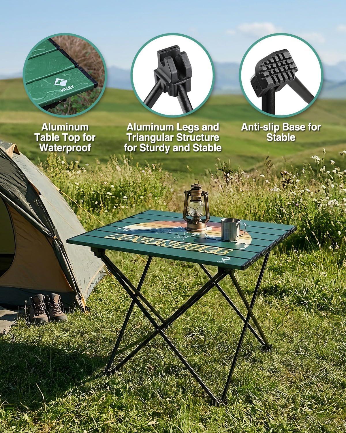 image:imageVILLEY Portable Camping Side Table Ultralight Aluminum Folding Beach Table with Carry Bag for Outdoor Cooking Picnic Camp Boat TravelGreen