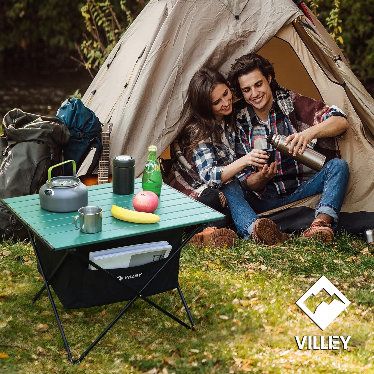 image:imageVILLEY Portable Camping Side Table Ultralight Aluminum Folding Beach Table with Carry Bag for Outdoor Cooking Picnic Camp Boat TravelGreen
