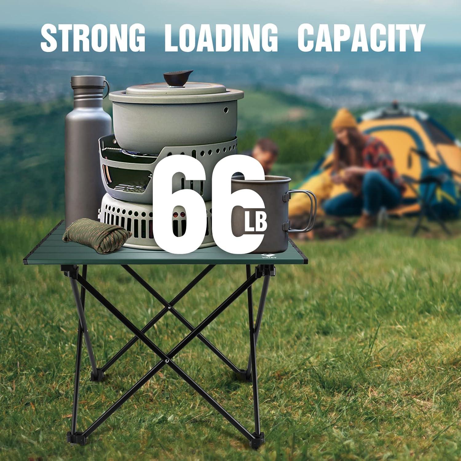 image:imageVILLEY Portable Camping Side Table Ultralight Aluminum Folding Beach Table with Carry Bag for Outdoor Cooking Picnic Camp Boat TravelGreen