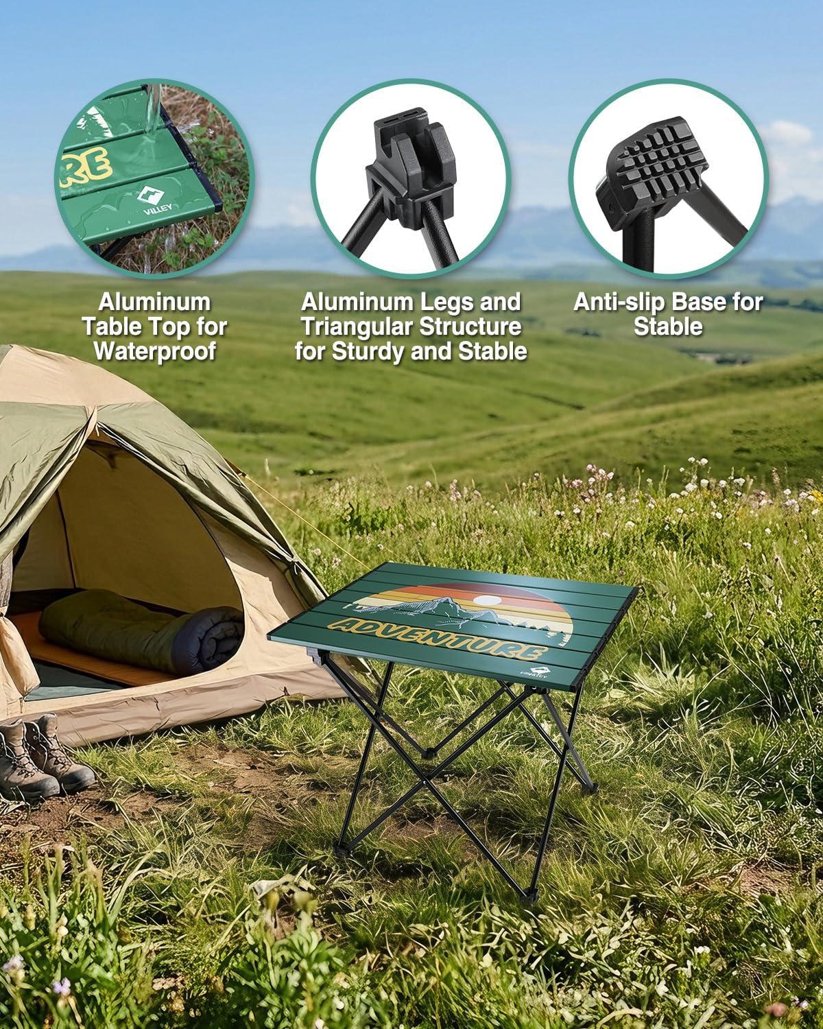 image:imageVILLEY Portable Camping Side Table Ultralight Aluminum Folding Beach Table with Carry Bag for Outdoor Cooking Picnic Camp Boat TravelGreen