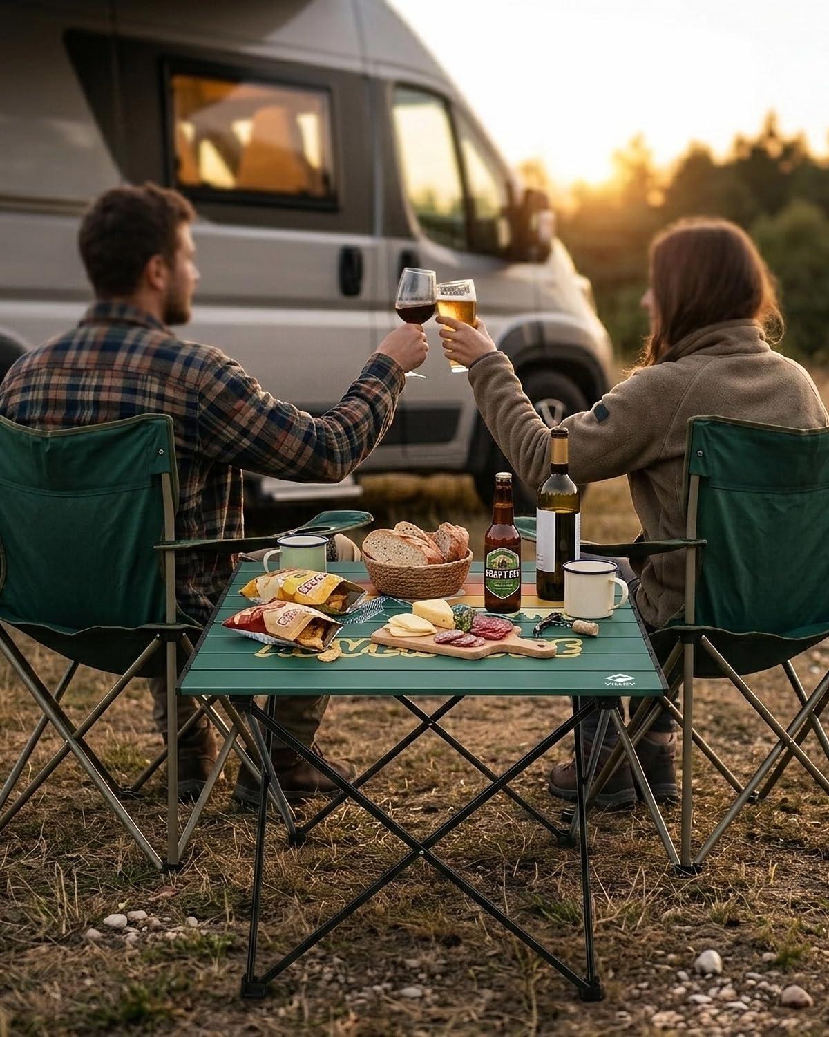 image:imageVILLEY Portable Camping Side Table Ultralight Aluminum Folding Beach Table with Carry Bag for Outdoor Cooking Picnic Camp Boat TravelGreen