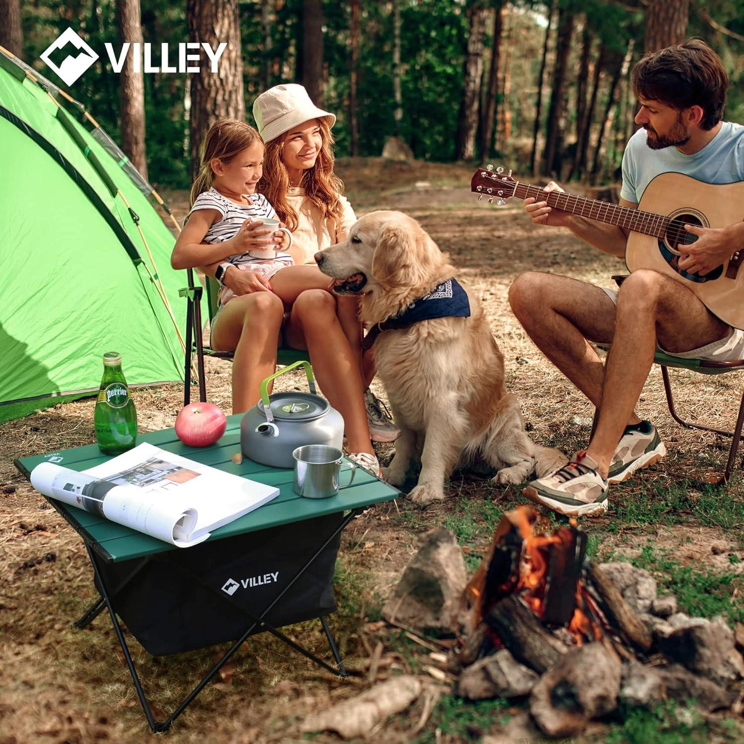 image:imageVILLEY Portable Camping Side Table Ultralight Aluminum Folding Beach Table with Carry Bag for Outdoor Cooking Picnic Camp Boat TravelGreen