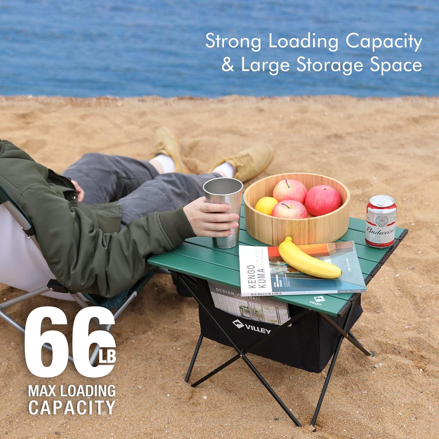 image:imageVILLEY Portable Camping Side Table Ultralight Aluminum Folding Beach Table with Carry Bag for Outdoor Cooking Picnic Camp Boat TravelGreen