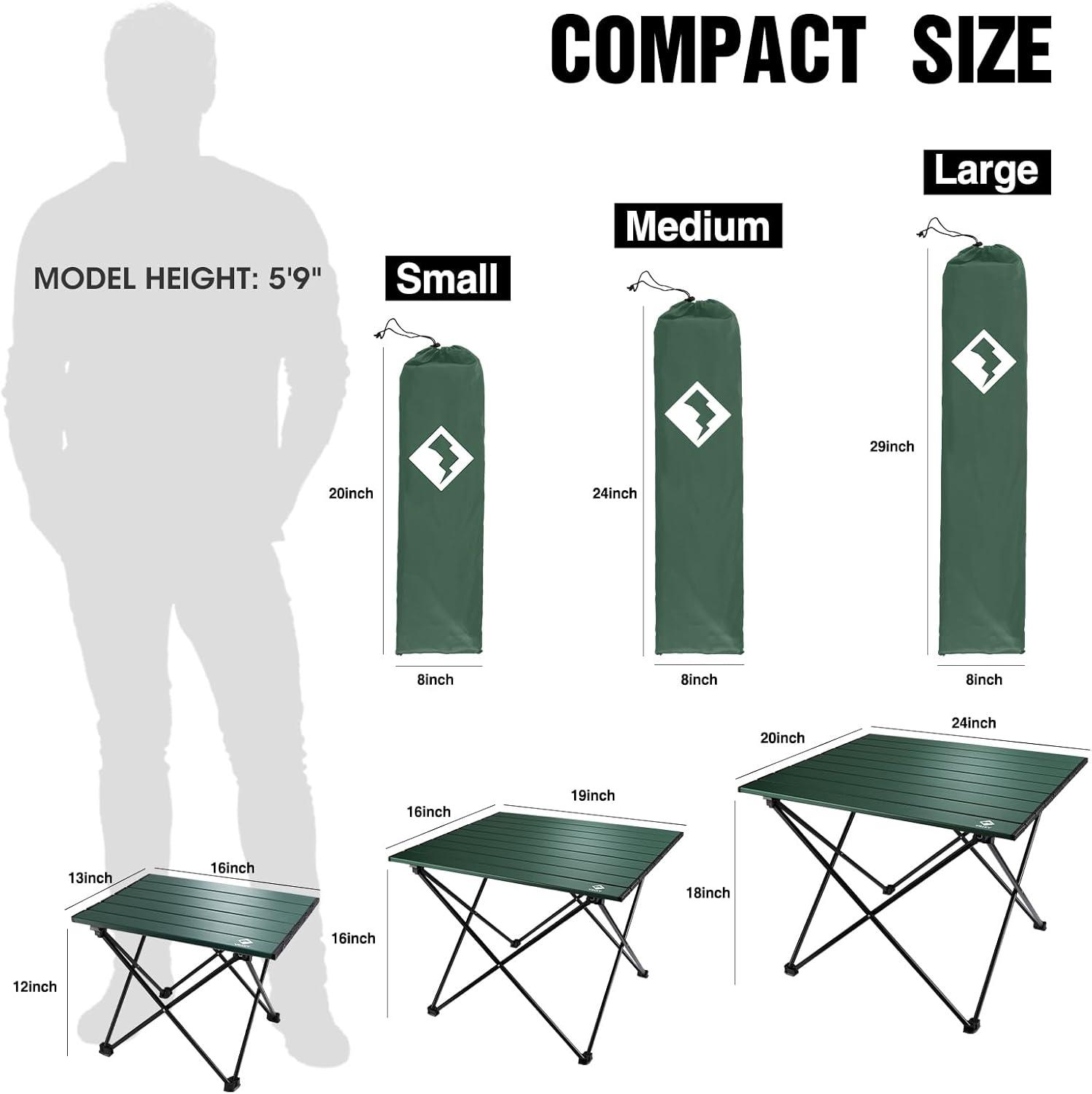 image:imageVILLEY Portable Camping Side Table Ultralight Aluminum Folding Beach Table with Carry Bag for Outdoor Cooking Picnic Camp Boat TravelGreen