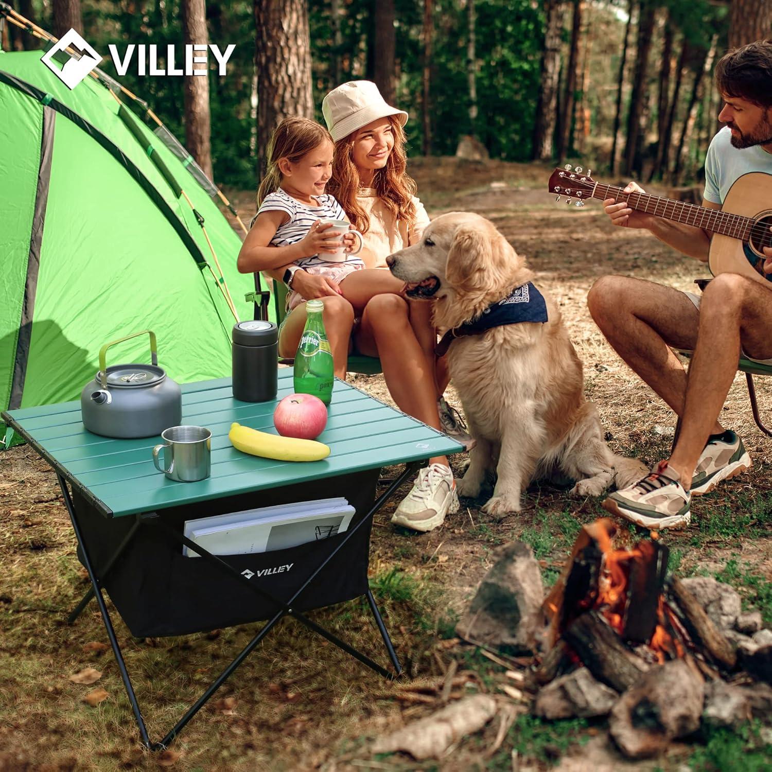 image:imageVILLEY Portable Camping Side Table Ultralight Aluminum Folding Beach Table with Carry Bag for Outdoor Cooking Picnic Camp Boat TravelGreen
