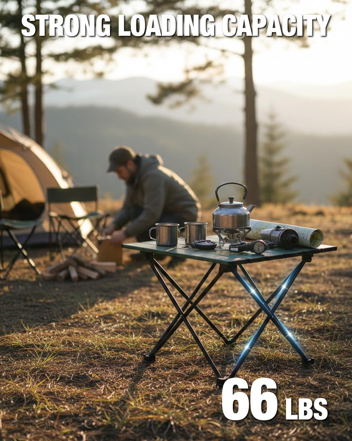 image:imageVILLEY Portable Camping Side Table Ultralight Aluminum Folding Beach Table with Carry Bag for Outdoor Cooking Picnic Camp Boat TravelGreen