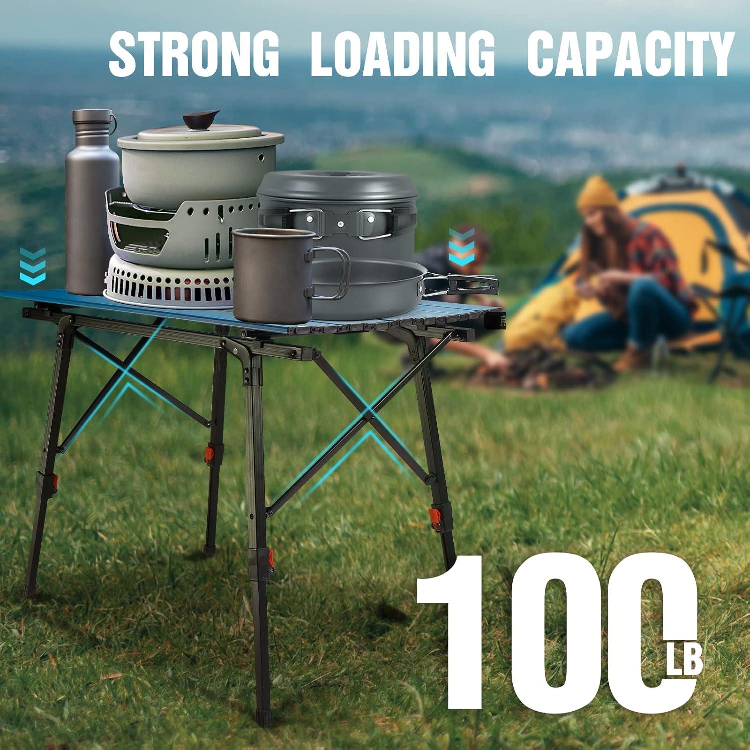 image:imageVILLEY Portable Camping Table with Adjustable Legs Lightweight Aluminum Folding Beach Table with Carrying Bag for Outdoor Cooking Picnic Beach Backyards BBQ and Party GoldBlue
