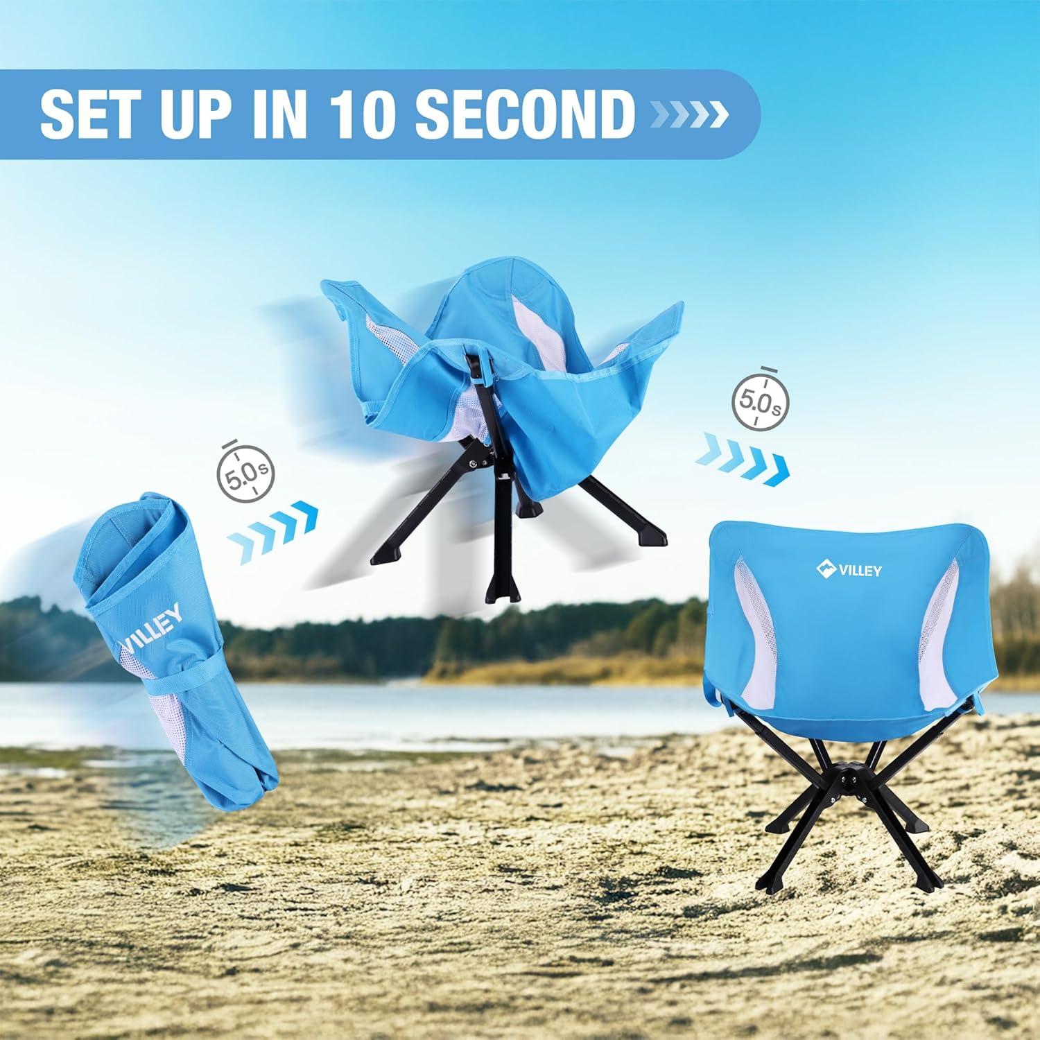 image:imageVILLEY Portable Folding Chair Lightweight Camping Chair No Assembly Needed Quick Setup for Beach Hiking Supports 330 LBS Blue1