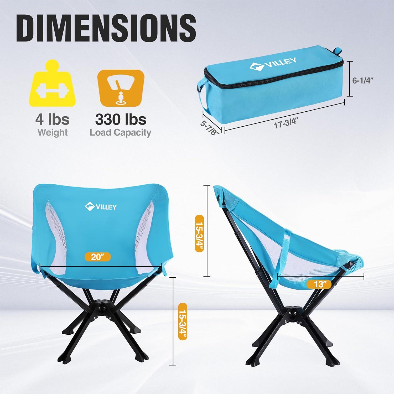 image:imageVILLEY Portable Folding Chair Lightweight Camping Chair No Assembly Needed Quick Setup for Beach Hiking Supports 330 LBS Blue1