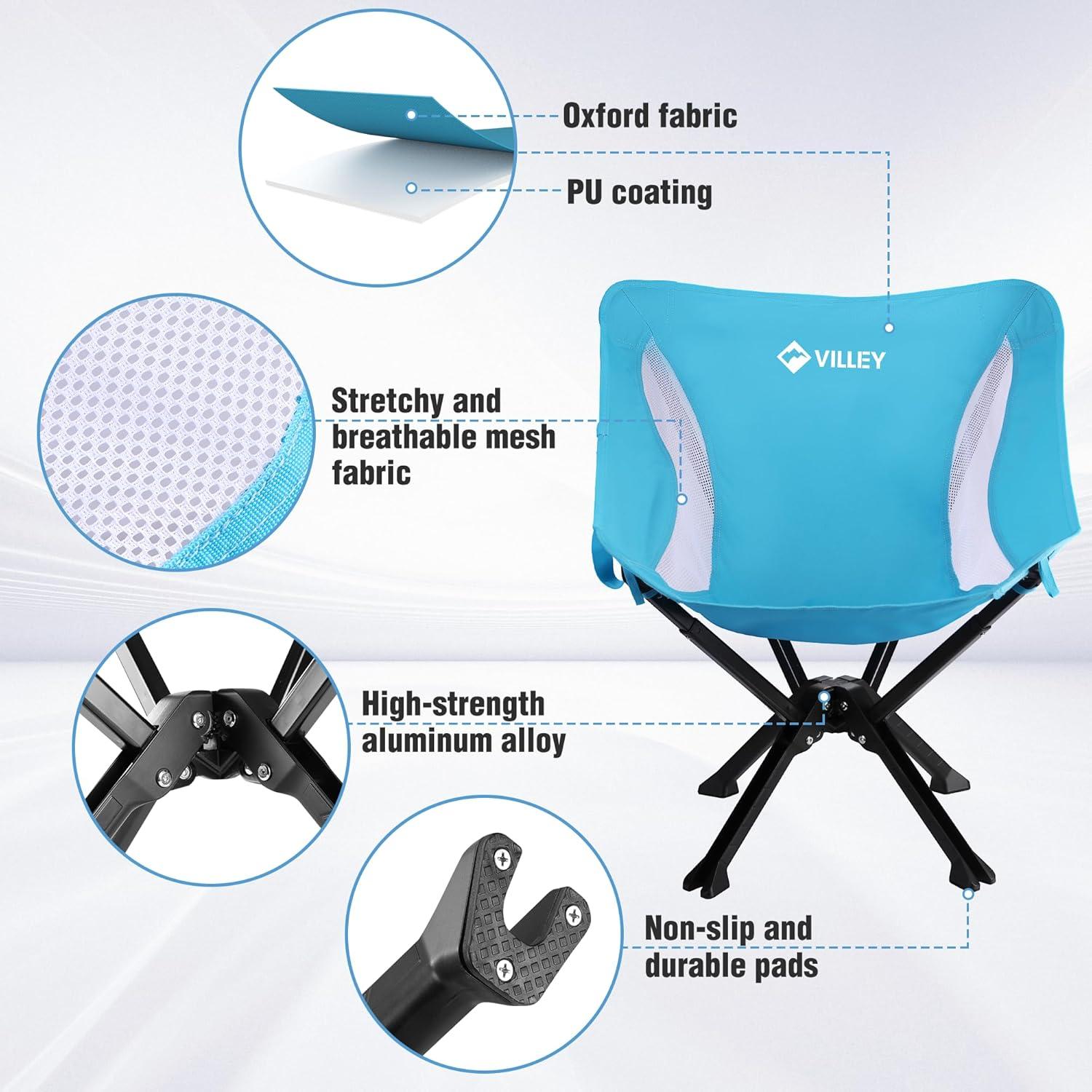 image:imageVILLEY Portable Folding Chair Lightweight Camping Chair No Assembly Needed Quick Setup for Beach Hiking Supports 330 LBS Blue1