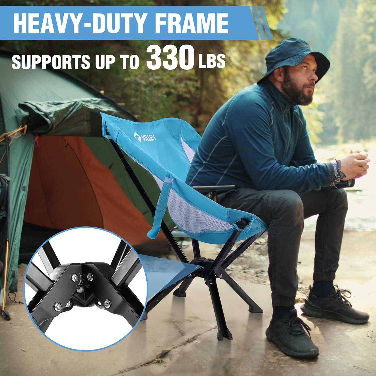 image:imageVILLEY Portable Folding Chair Lightweight Camping Chair No Assembly Needed Quick Setup for Beach Hiking Supports 330 LBS Blue1