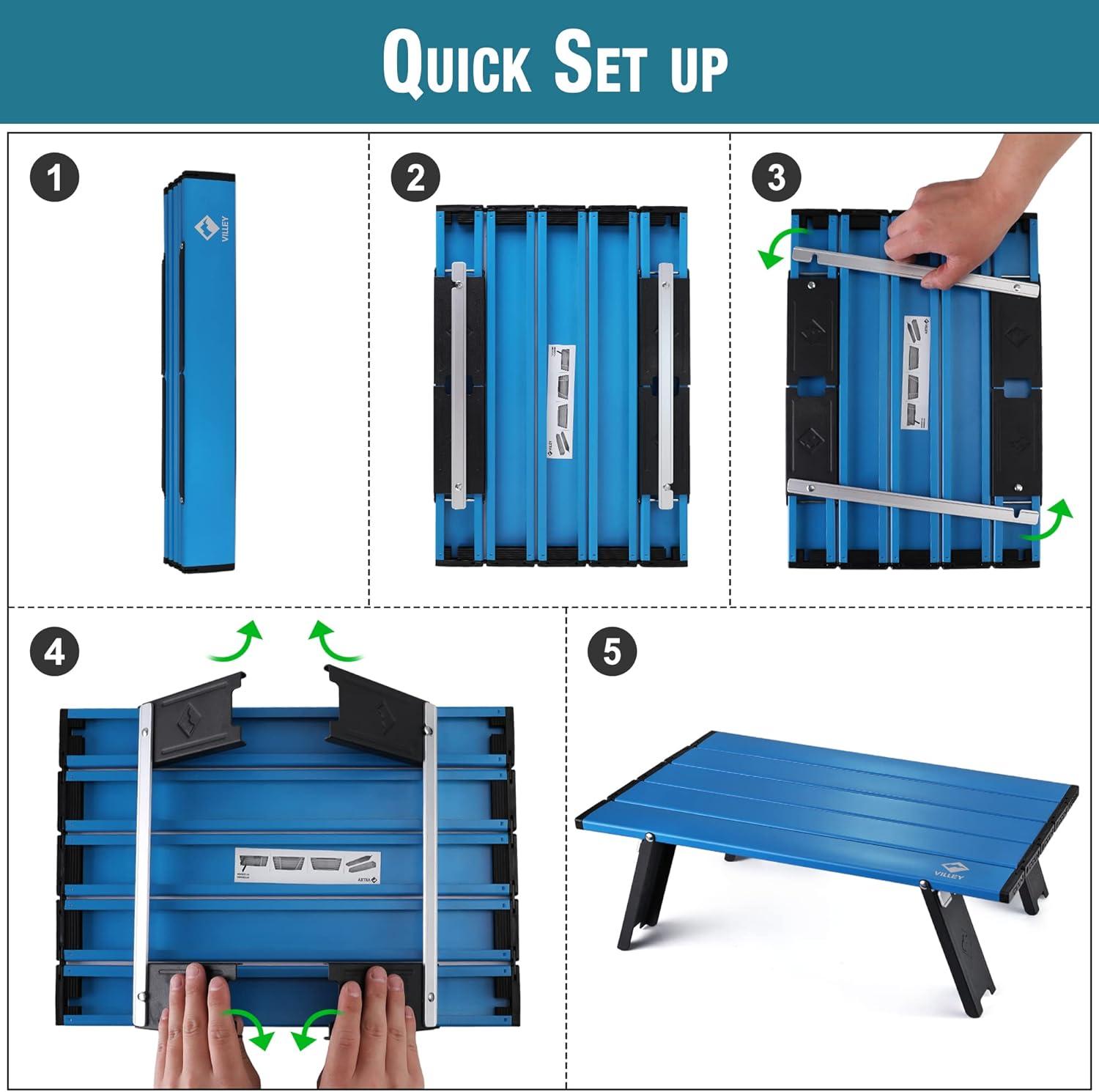 image:imageVILLEY Portable Mini Folding Beach Table Ultralight Aluminum Side Table with Carry Bag for Camping Picnics and Outdoor Activities BlueBlue