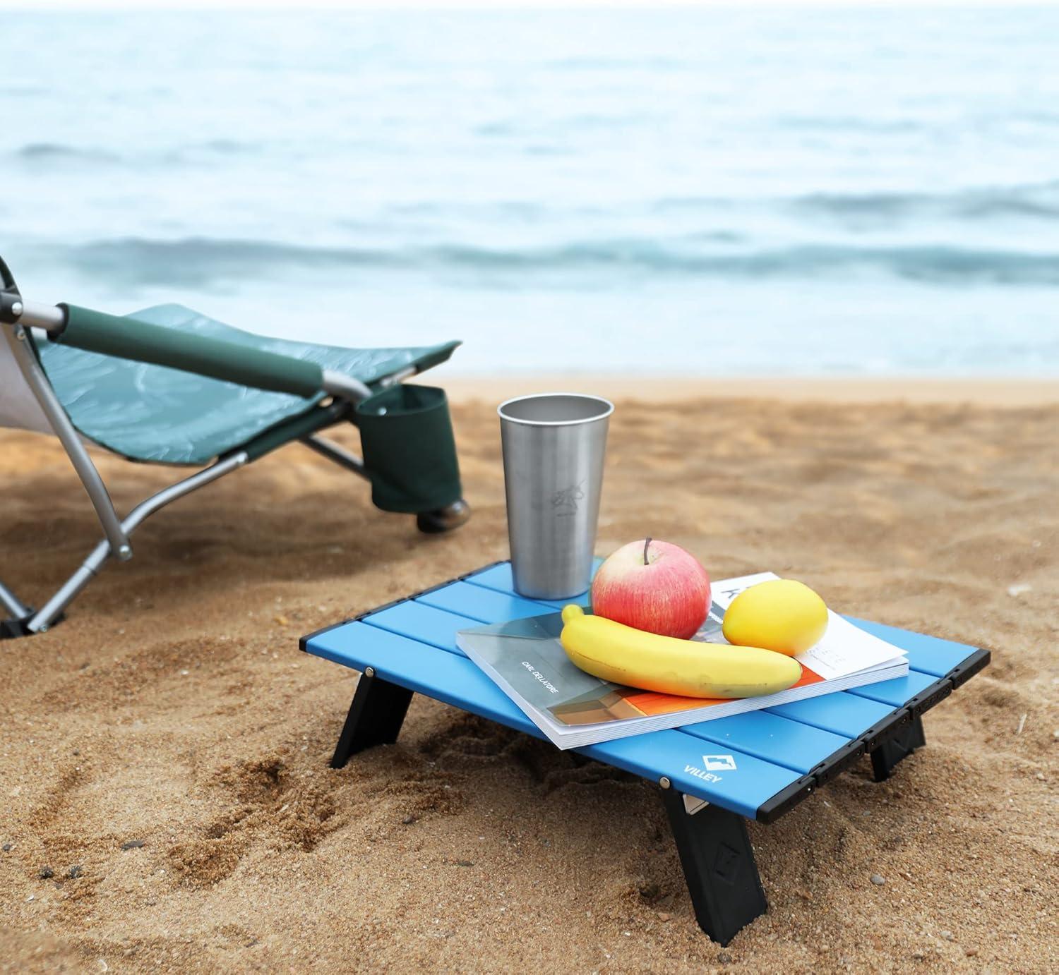 image:imageVILLEY Portable Mini Folding Beach Table Ultralight Aluminum Side Table with Carry Bag for Camping Picnics and Outdoor Activities BlueBlue