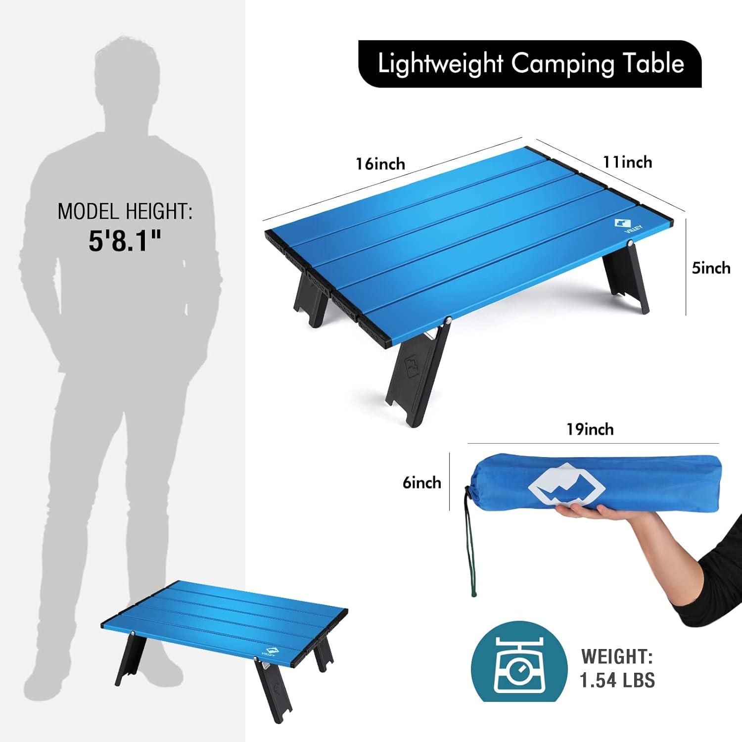 image:imageVILLEY Portable Mini Folding Beach Table Ultralight Aluminum Side Table with Carry Bag for Camping Picnics and Outdoor Activities BlueBlue