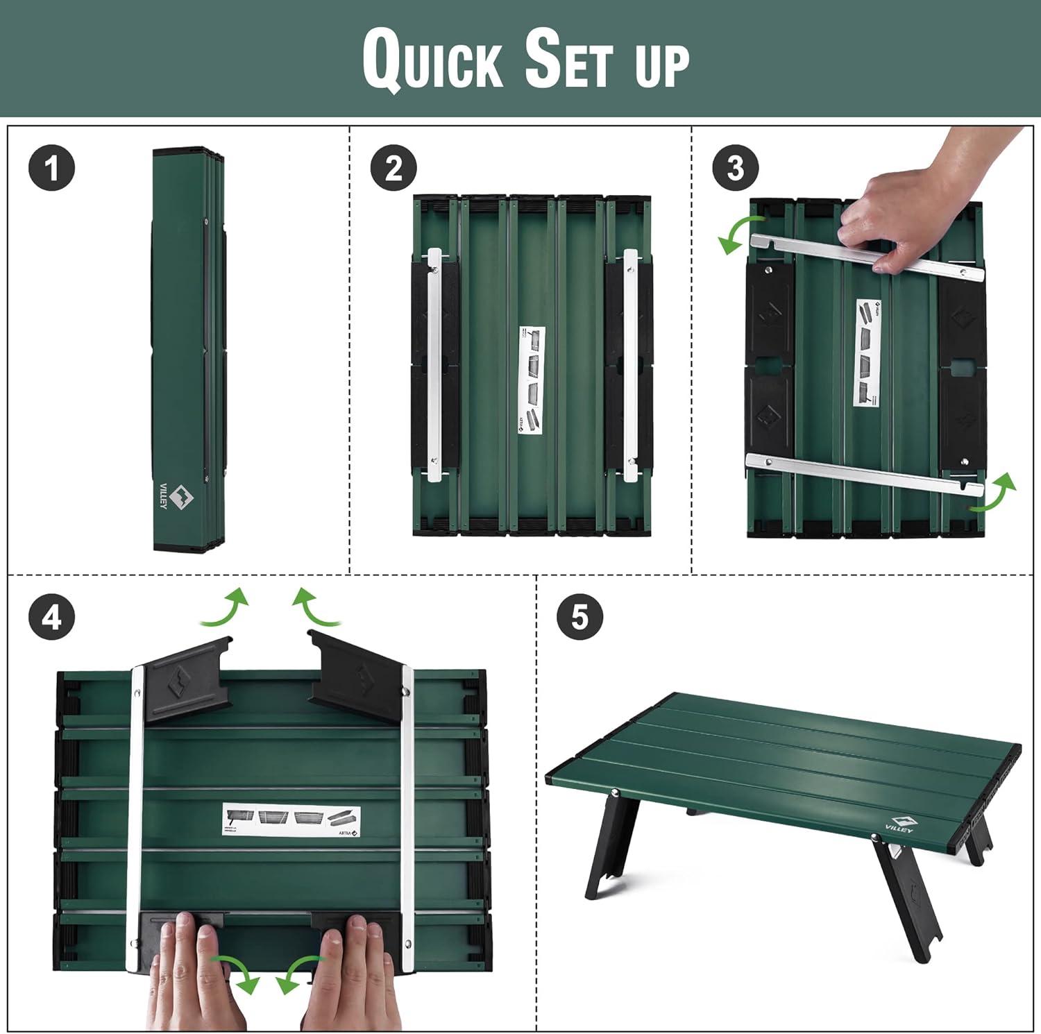 image:imageVILLEY Portable Mini Folding Beach Table Ultralight Aluminum Side Table with Carry Bag for Camping Picnics and Outdoor Activities BlueGreen