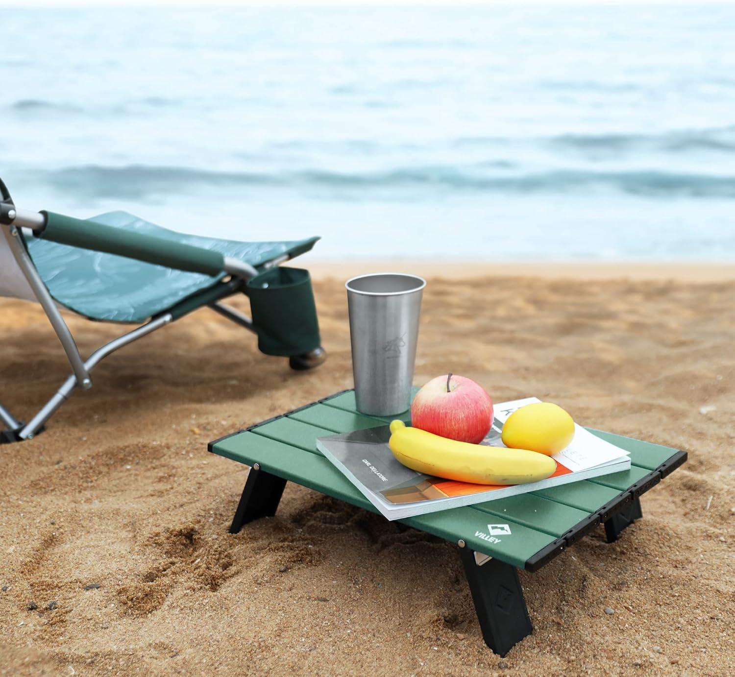 image:imageVILLEY Portable Mini Folding Beach Table Ultralight Aluminum Side Table with Carry Bag for Camping Picnics and Outdoor Activities BlueGreen