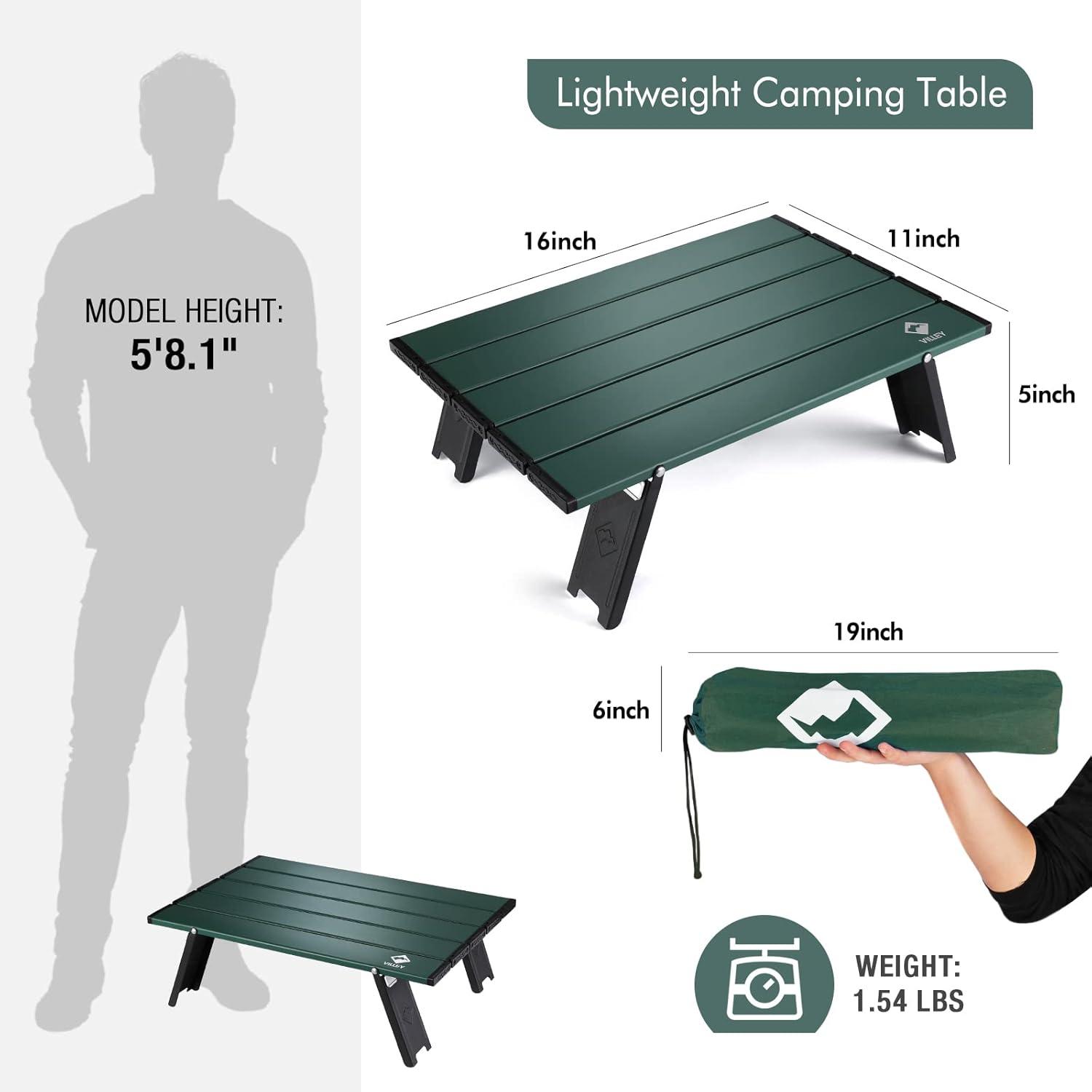 image:imageVILLEY Portable Mini Folding Beach Table Ultralight Aluminum Side Table with Carry Bag for Camping Picnics and Outdoor Activities BlueGreen