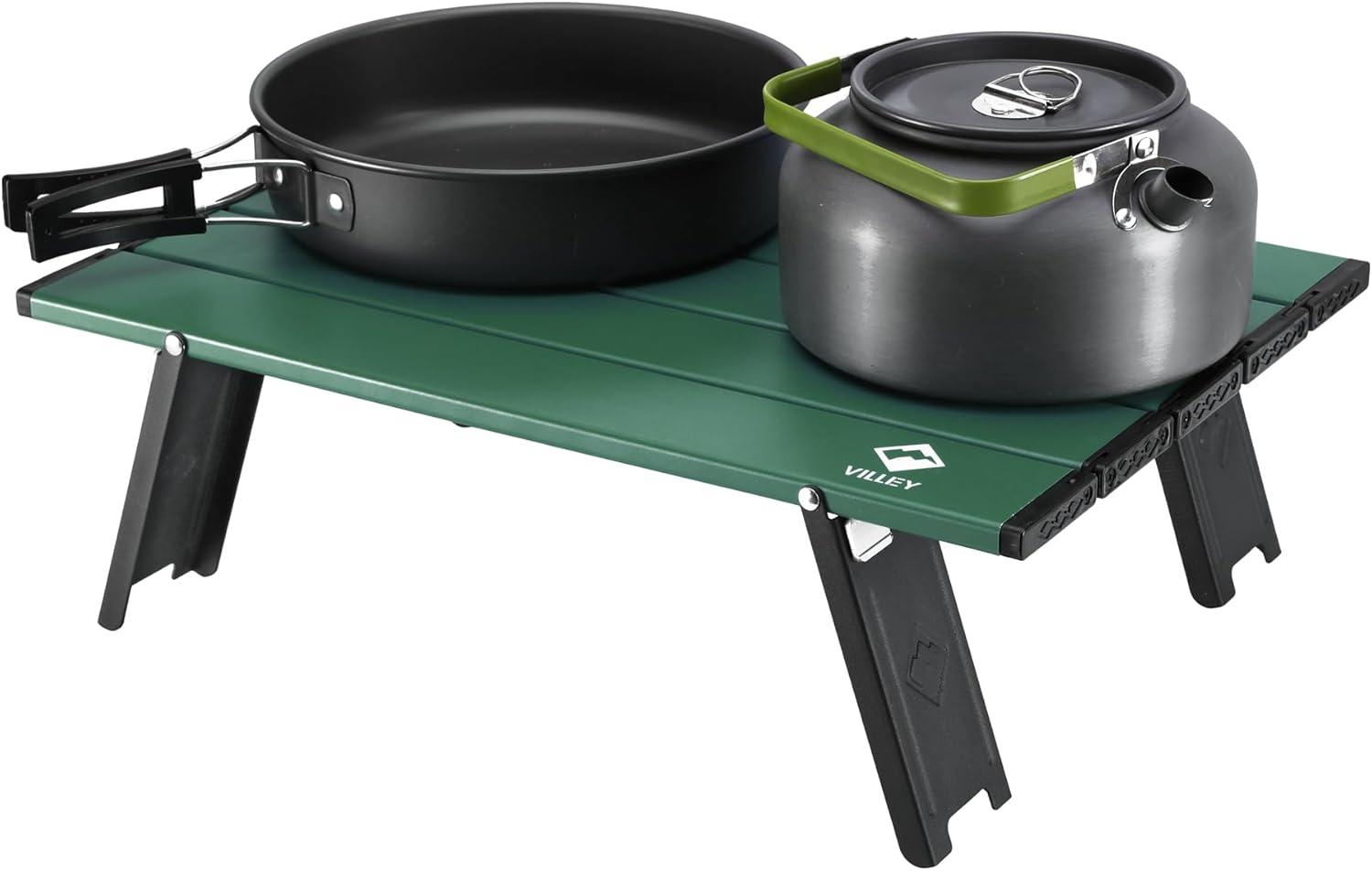image:imageVILLEY Portable Mini Folding Beach Table Ultralight Aluminum Side Table with Carry Bag for Camping Picnics and Outdoor Activities BlueGreen