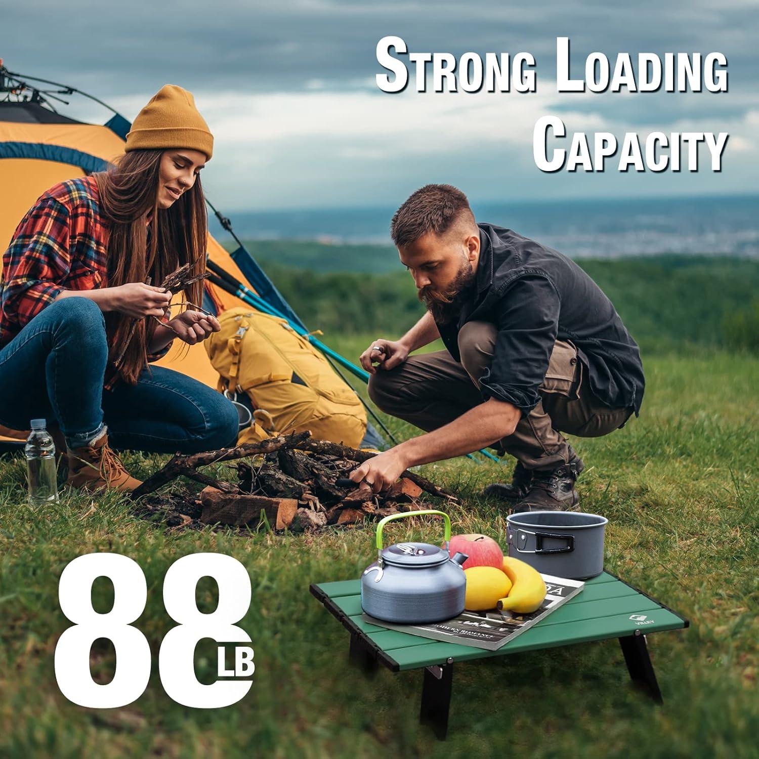 image:imageVILLEY Portable Mini Folding Beach Table Ultralight Aluminum Side Table with Carry Bag for Camping Picnics and Outdoor Activities BlueGreen
