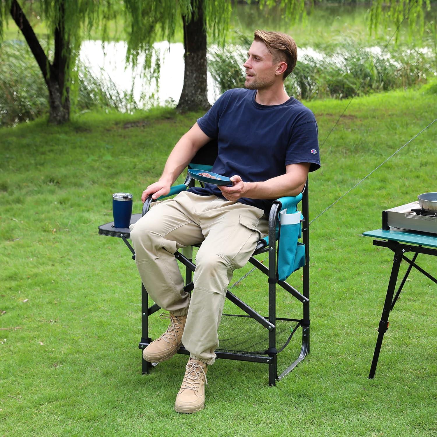 image:imageVILLEY Tall Directors Chair Folding Camping Chairs Makeup Artist Chair with Foot Rest 900D Fabric for Tailgating Camp Lawn Picnic Fishing Beach Supports 350 LBS Blue