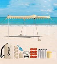image:imageVilley Beach Tent Sun Shelter with UPF50 Protection 87FT Portable Sun Shade with 2 Stability Poles 8 Ground Pegs 4 Sandbags and Sand Shovel Outdoor Beach Canopy for Camping Trips PicnicsKhaki