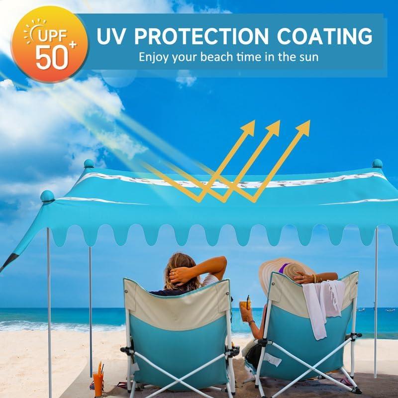 image:imageVilley Beach Tent Sun Shelter with UPF50 Protection 87FT Portable Sun Shade with 2 Stability Poles 8 Ground Pegs 4 Sandbags and Sand Shovel Outdoor Beach Canopy for Camping Trips PicnicsBlue