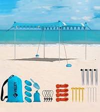 image:imageVilley Beach Tent Sun Shelter with UPF50 Protection 87FT Portable Sun Shade with 2 Stability Poles 8 Ground Pegs 4 Sandbags and Sand Shovel Outdoor Beach Canopy for Camping Trips PicnicsBlue