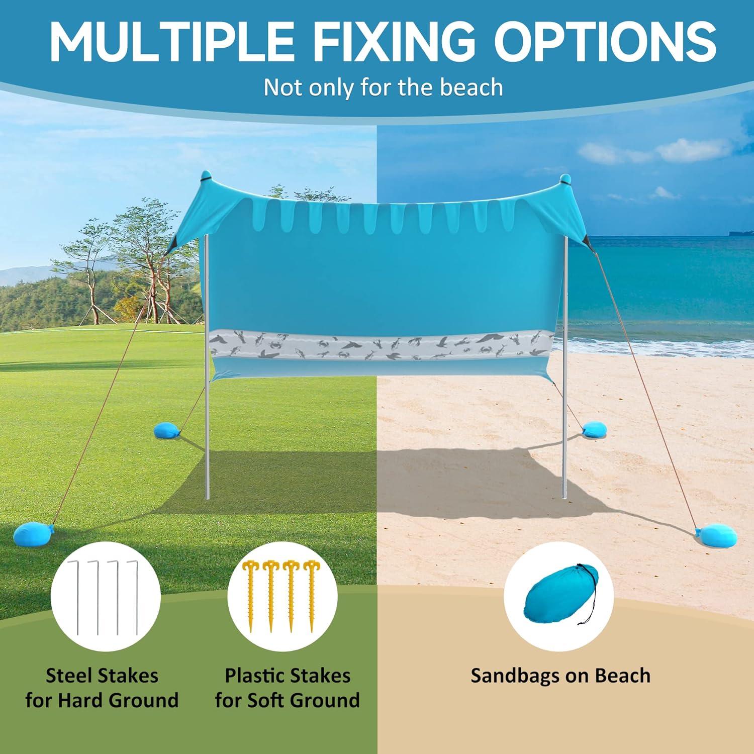 image:imageVilley Beach Tent Sun Shelter with UPF50 Protection 87FT Portable Sun Shade with 2 Stability Poles 8 Ground Pegs 4 Sandbags and Sand Shovel Outdoor Beach Canopy for Camping Trips PicnicsBlue