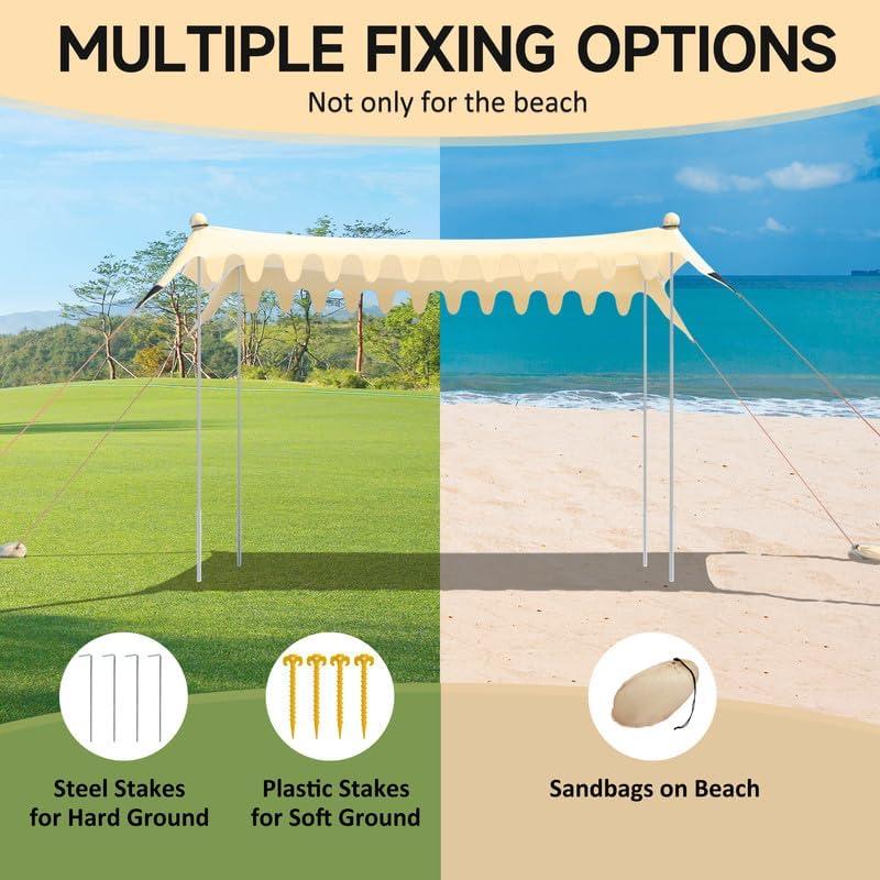 image:imageVilley Beach Tent Sun Shelter with UPF50 Protection 87FT Portable Sun Shade with 2 Stability Poles 8 Ground Pegs 4 Sandbags and Sand Shovel Outdoor Beach Canopy for Camping Trips PicnicsKhaki