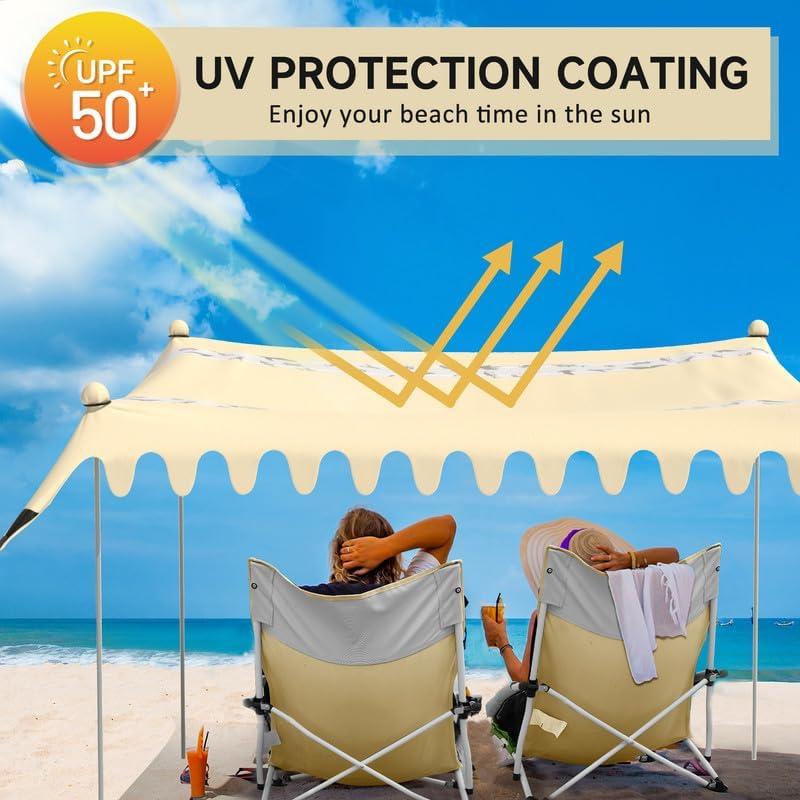 image:imageVilley Beach Tent Sun Shelter with UPF50 Protection 87FT Portable Sun Shade with 2 Stability Poles 8 Ground Pegs 4 Sandbags and Sand Shovel Outdoor Beach Canopy for Camping Trips PicnicsKhaki