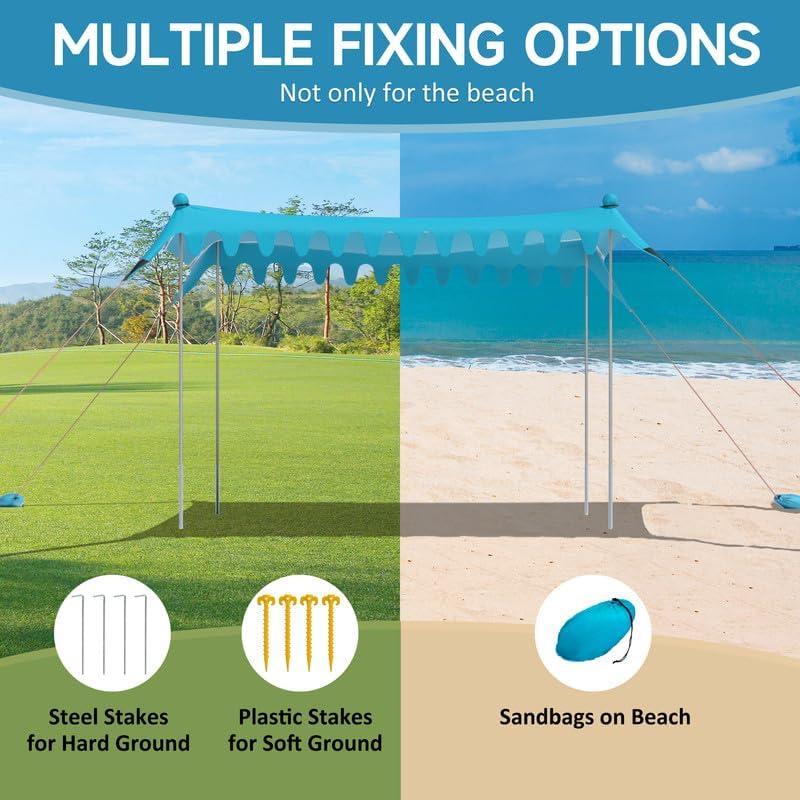 image:imageVilley Beach Tent Sun Shelter with UPF50 Protection 87FT Portable Sun Shade with 2 Stability Poles 8 Ground Pegs 4 Sandbags and Sand Shovel Outdoor Beach Canopy for Camping Trips PicnicsBlue