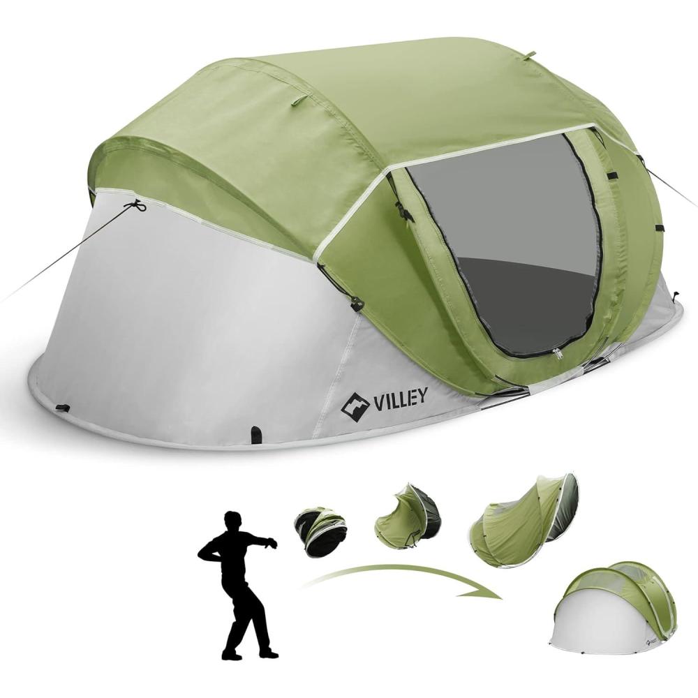 image:imageVILLEY 4 Person Easy Pop Up Tent Waterproof Automatic Setup Instant Lightweight Camping Beach Tent with Carrying Bag for Camping Hiking amp TravelingGreen Grey