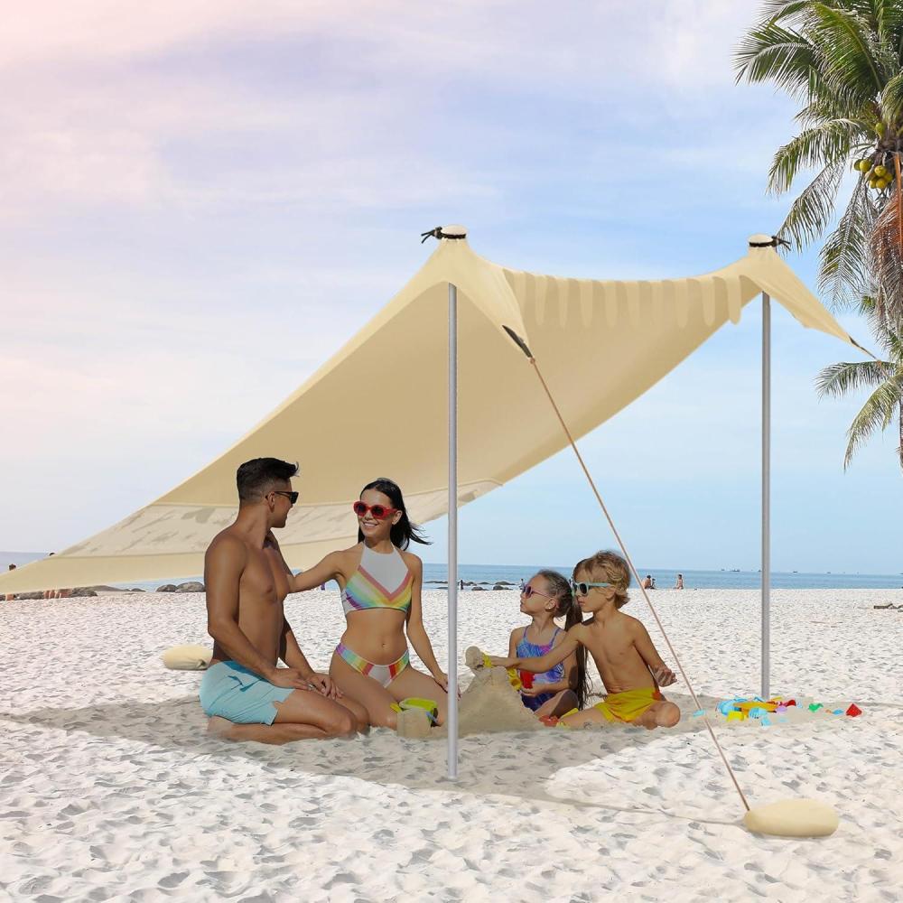 image:imageVILLEY Beach Tent Sun Shelter with UPF50 Protection for 5 Person 8x7FT Portable Sun Shade with 2 Stability Poles and 4 Sandbags Outdoor Beach Canopy for Camping Picnics Fishing OutdoorsKhakiKhaki