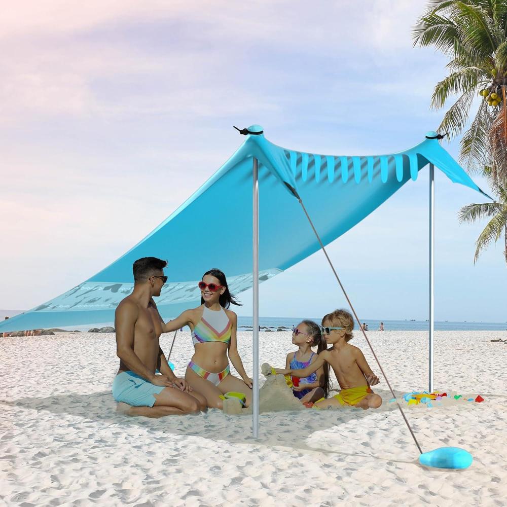 image:imageVILLEY Beach Tent Sun Shelter with UPF50 Protection for 5 Person 8x7FT Portable Sun Shade with 2 Stability Poles and 4 Sandbags Outdoor Beach Canopy for Camping Picnics Fishing OutdoorsKhakiBlue