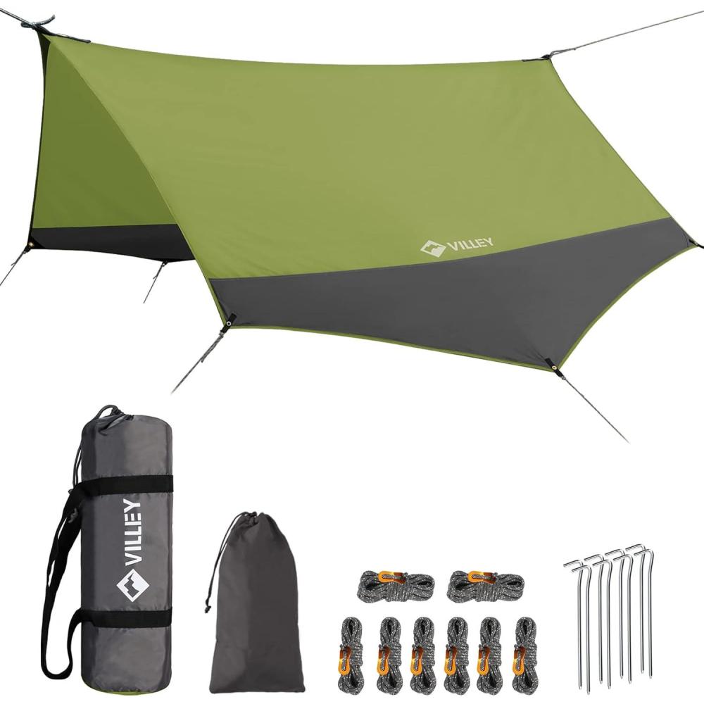 image:imageVILLEY Camping Tarps for Tents Portable Waterproof Hammock Rain Fly Easy Set Up Camping Shelter Sunshade Canopy for Outdoor Fishing Backpacking Hiking Survival Gear Heptagonal BlueGreen