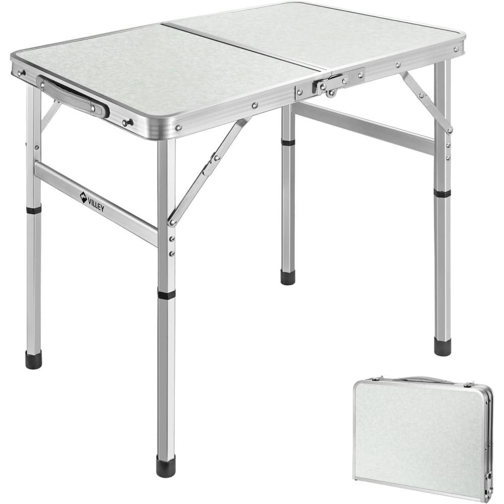 image:imageVILLEY Folding Camping Table 3ft Small Portable Lightweight Outdoor Table with Aluminum Adjustable Legs for Travel Picnic Cooking Beach2ft24l X 15w 2 Height 1022