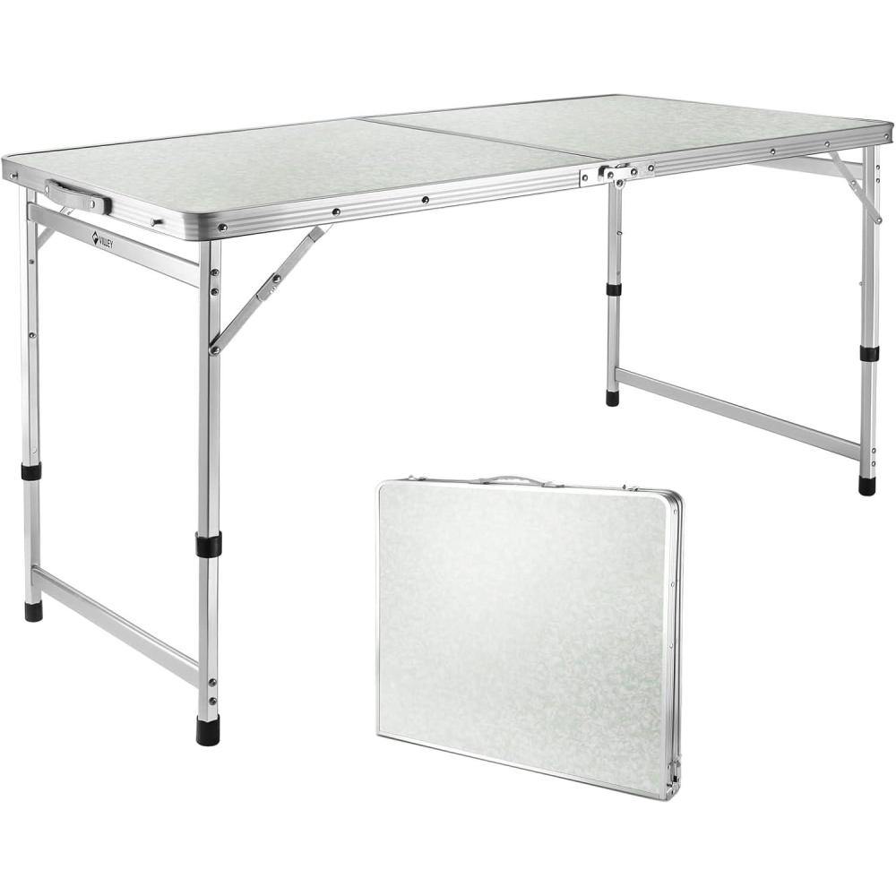 image:imageVILLEY Folding Camping Table 3ft Small Portable Lightweight Outdoor Table with Aluminum Adjustable Legs for Travel Picnic Cooking Beach4ft48L x 23W 3 Height 212427