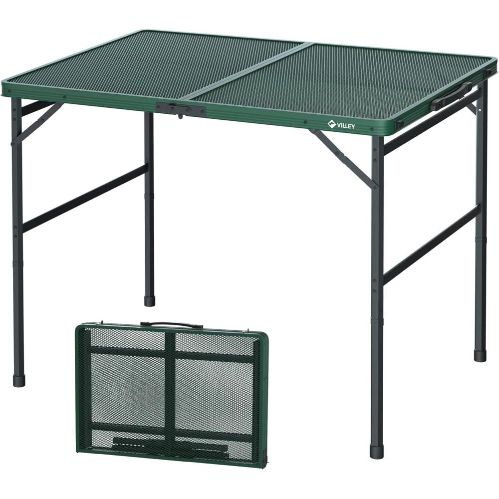 image:imageVILLEY Grill Table 3ft Folding Camping Table with Aluminum Adjustable Legs Portable Lightweight Camp Table for Beach Picnics and Outdoor CookingGreen
