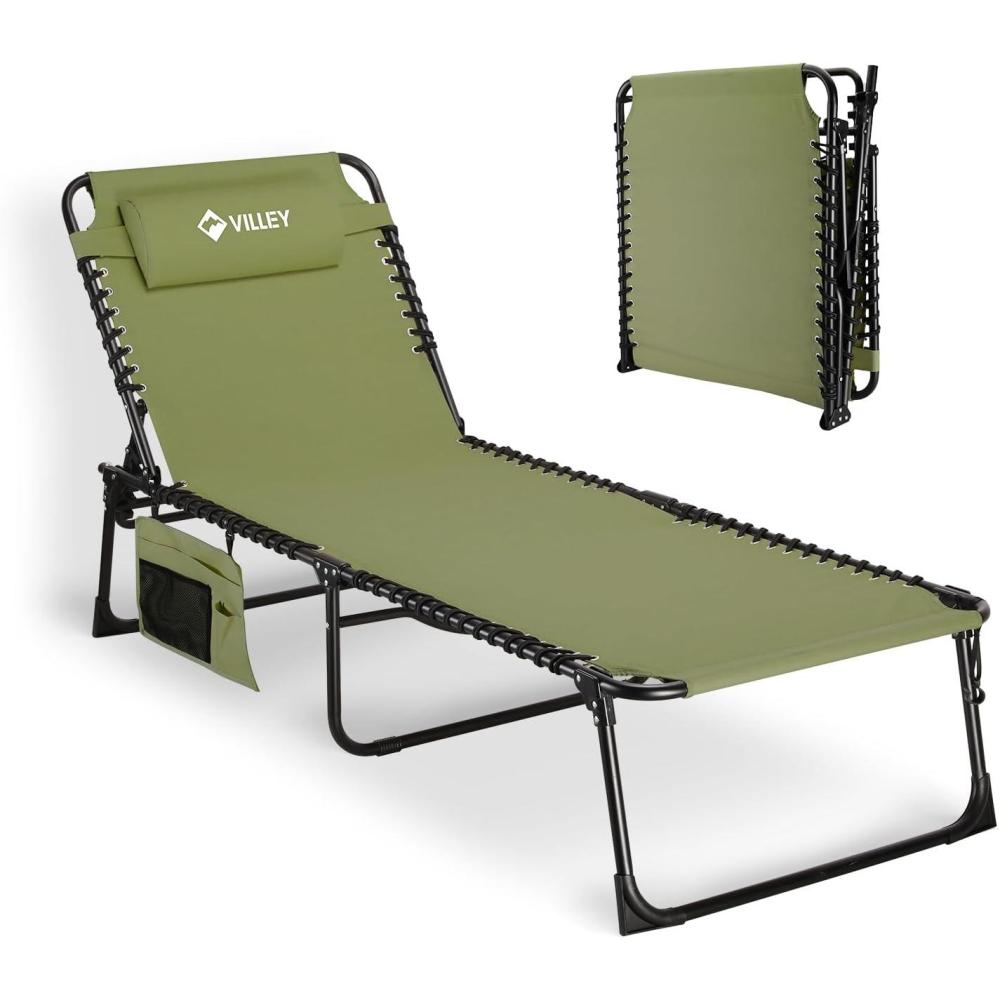 image:imageVILLEY Oversize Chaise Lounge Outdoor HeavyDuty Folding Lounge Chair for Outside Portable Trifold Beach Lounger with 5 Adjustable Positions for Outdoor Patio Beach Lawn Backyard Camping Oliver