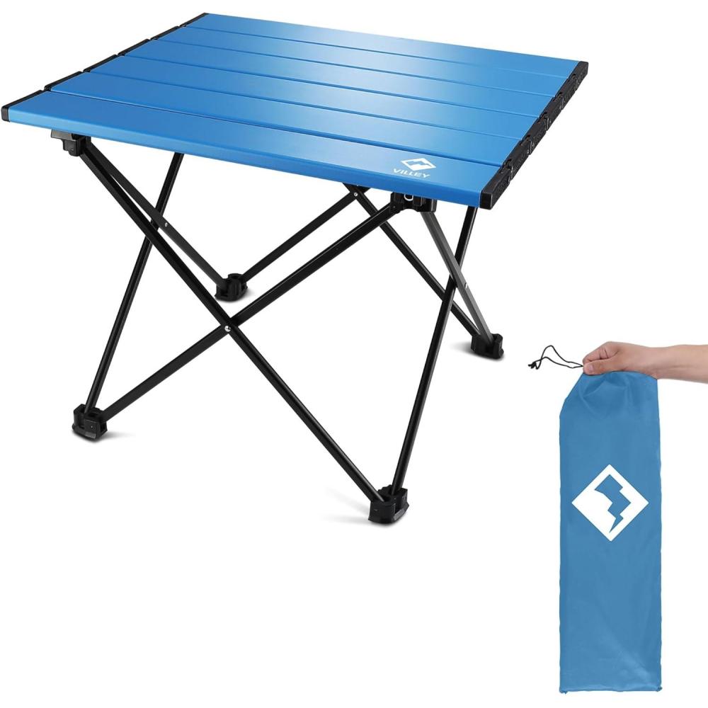 image:imageVILLEY Portable Camping Side Table Ultralight Aluminum Folding Beach Table with Carry Bag for Outdoor Cooking Picnic Camp Boat TravelBlue